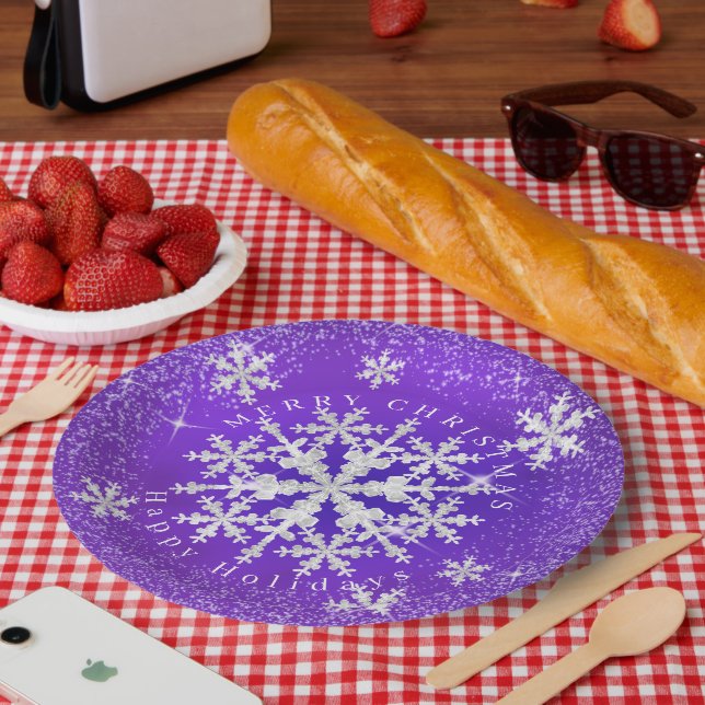 Assiettes En Carton Flacons de neige violet blanc (Pique-nique)