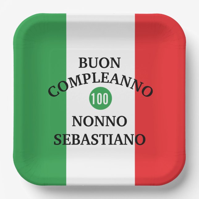 Assiettes En Carton Flag of Italy Buon Compleanno or Anniversario  (Recto)