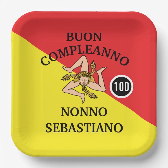 Assiettes En Carton Flag of Sicily Buon Compleanno or Anniversario  (Recto)