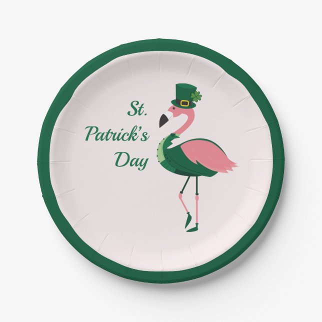 Assiettes En Carton Flamant rose Animal rose St Patrick's Day (Devant)