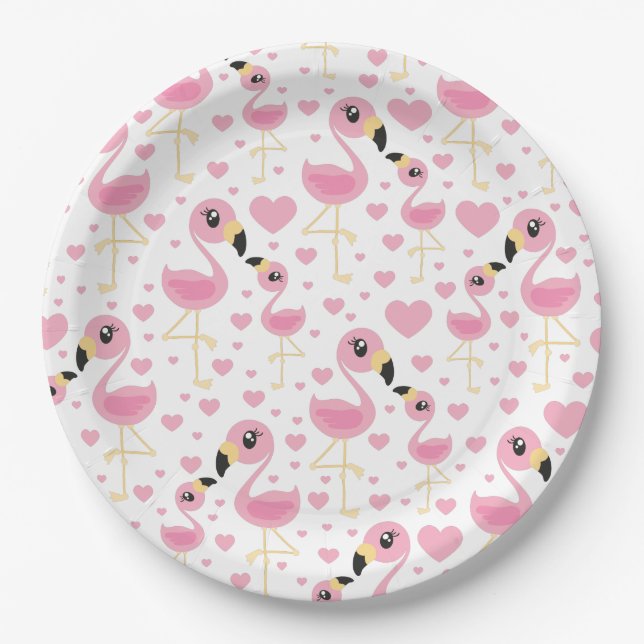 Assiettes En Carton Flamant rose Baby shower mignon Tropical (Devant)