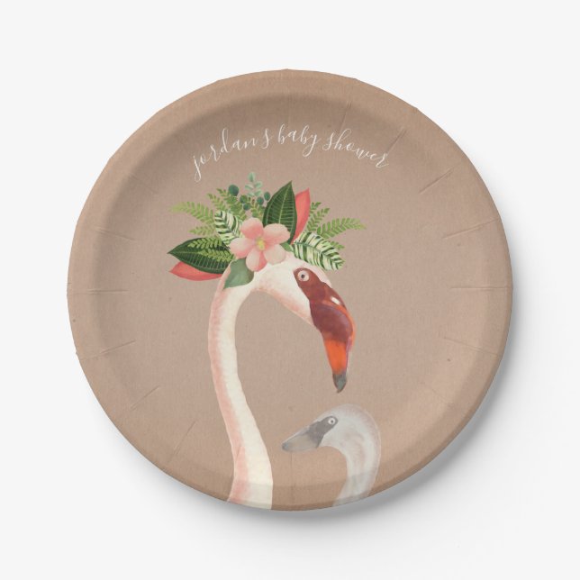 Assiettes En Carton Flamant rose Boho Mama + Baby shower Chick Brown (Devant)