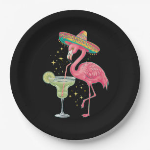 Assiettes En Carton Flamant rose Boire Margarita Funny Poncho mexicain