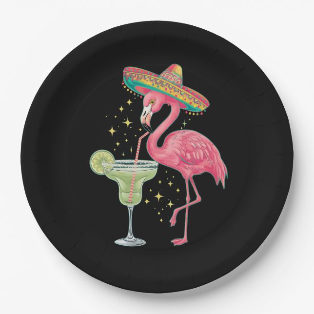 Assiettes En Carton Flamant rose Boire Margarita Funny Poncho mexicain (Devant)