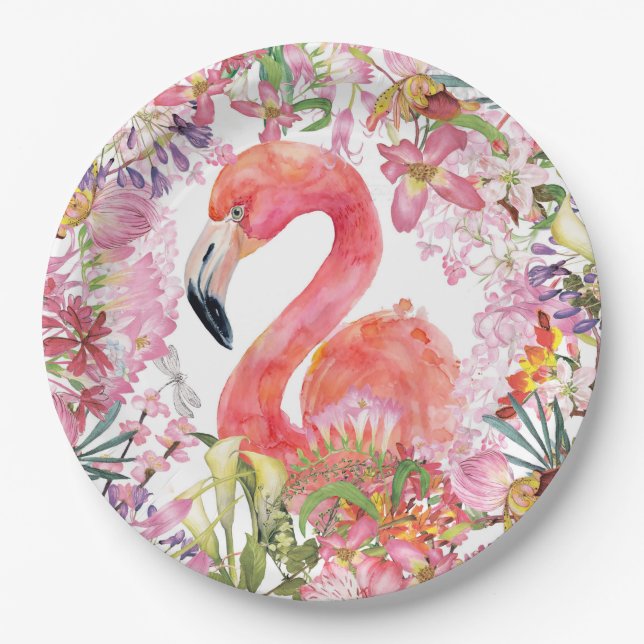 Assiettes En Carton Flamant rose en Jungle Fleur - Motif d'été (Devant)