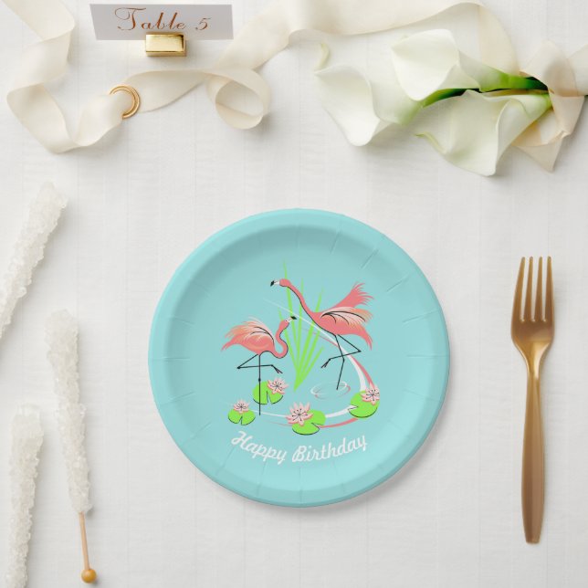Assiettes En Carton Flamant rose Fandango Duo Happy Anniversaire plaqu (Mariage)