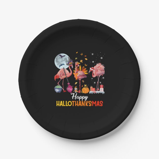 Assiettes En Carton Flamant rose|Flamant rose Thanksgiving Halloween N (Devant)