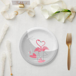 Assiettes En Carton Flamant rose Love Grandes plaques de papier lune