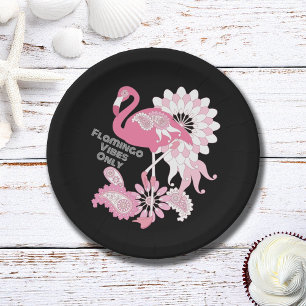 Assiettes En Carton Flamant rose moderne personnalisé noir rose