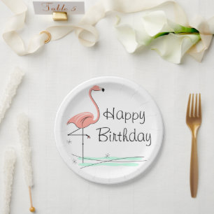 Assiettes En Carton Flamant rose Océan Joyeux plat d'anniversaire