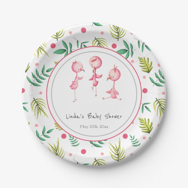 Assiettes En Carton Flamant rose Party Baby shower personnalisé (Devant)