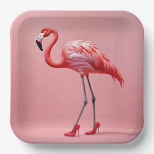 Assiettes En Carton Flamant rose portant des talons rouges hauts