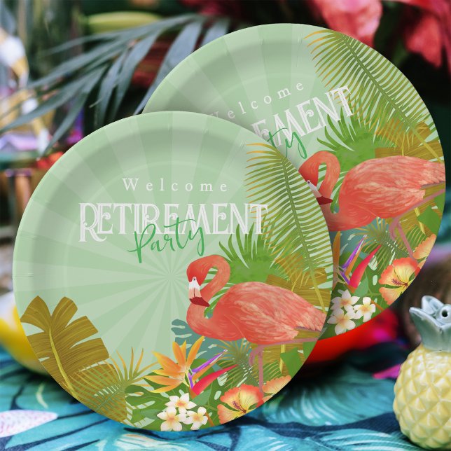 Assiettes En Carton Flamant rose Retraite verte (Flamingo Retirement Green Party Plate)