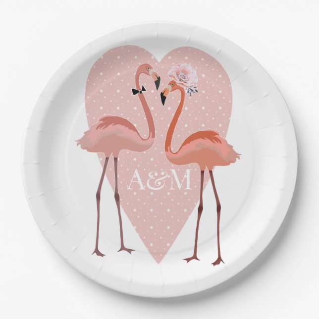 Assiettes En Carton Flamant rose rose élégant coeur amour doux (Devant)