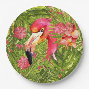 Assiettes En Carton Flamant rose rose en Jungle de Palm et Monstera
