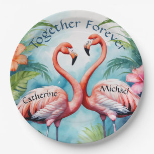 Assiettes En Carton Flamant rose rose hawaïen Hibiscus Monogram Mariag