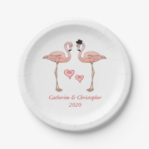 Assiettes En Carton Flamant rose rose Mariage mariée Coeurs amoureux
