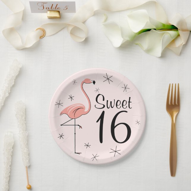 Assiettes En Carton Flamant rose rose sucré 16 plaque papier (Mariage)