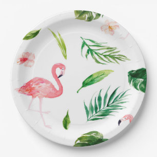 Assiettes En Carton Flamant rose tropical
