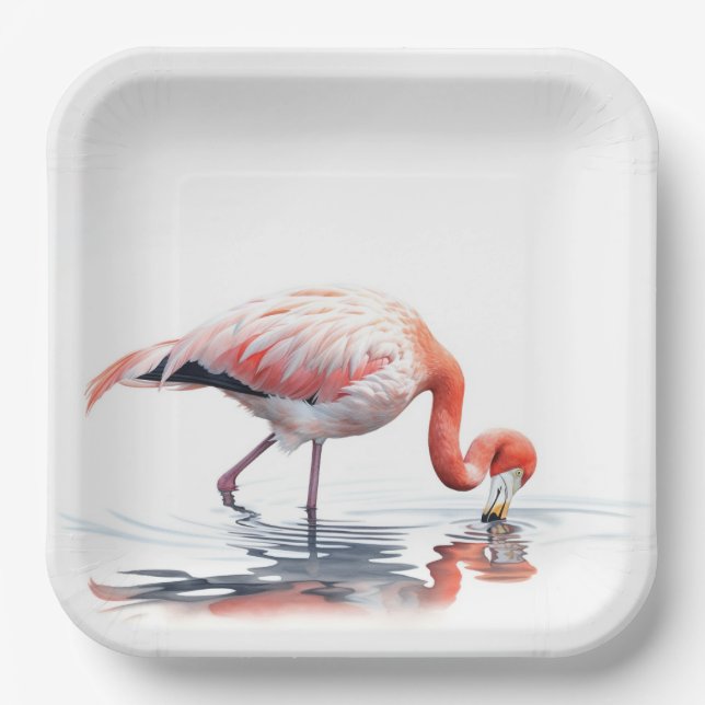 Assiettes En Carton Flamant rose tropical (Recto)