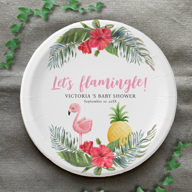 Assiettes En Carton Flamant rose Tropical C'est une fille Baby shower (Créateur téléchargé)