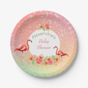 Assiettes En Carton Flamant rose tropical Parties scintillant Baby sho