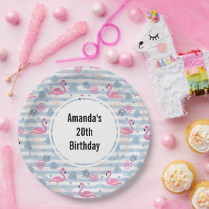Assiettes En Carton Flamant rose Whimsical et ananas Motif Anniversair