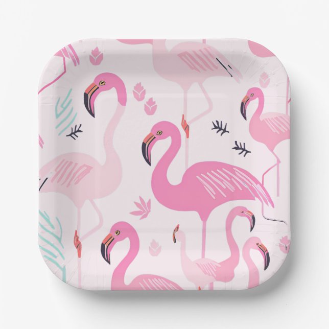 Assiettes En Carton Flamants roses (Recto)