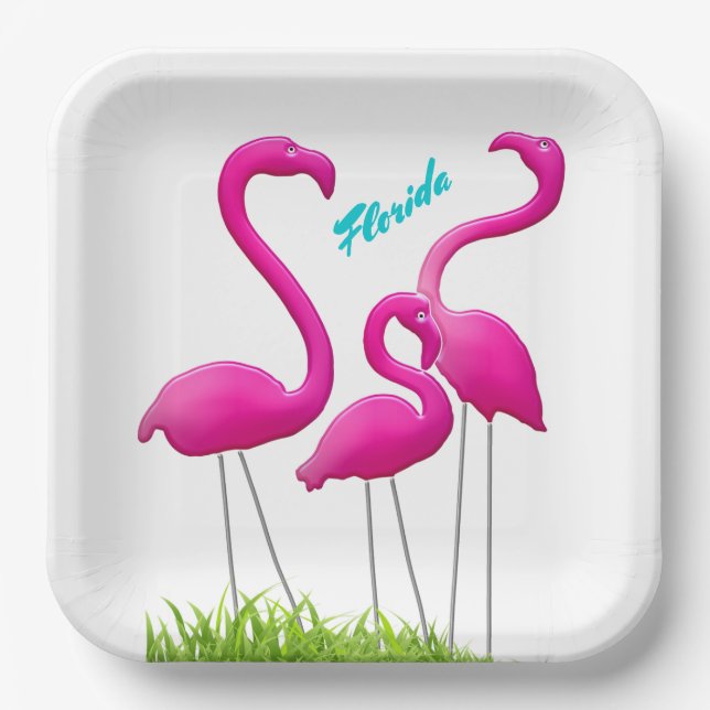 Assiettes En Carton Flamants roses de pelouse Floride Plaques de papie (Recto)