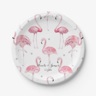 Assiettes En Carton Flamants roses gris à pois chic motif fête