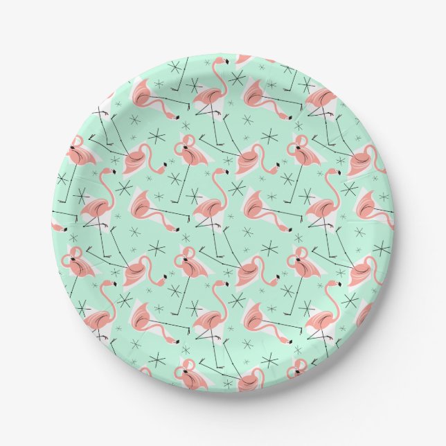 Assiettes En Carton Flamants roses Retro Green Multi (Devant)