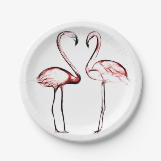 Assiettes En Carton Flamants Roses Rose Pêche Piscine Chic Tendance (Devant)