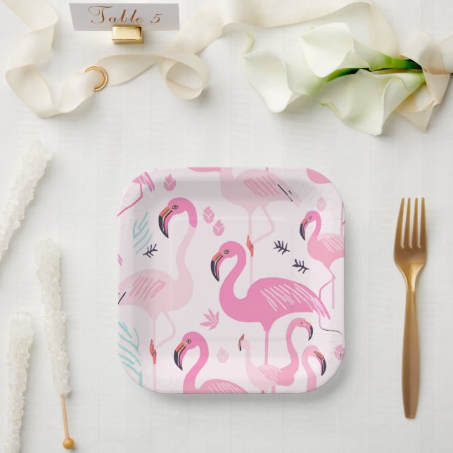 Assiettes En Carton Flamants roses roses (Mariage)