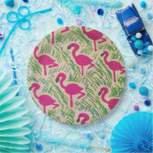 Assiettes En Carton Flamants roses roses Plaques de papier Motif Tropi