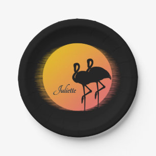 Assiettes En Carton Flamants roses Sunset personnel avec nom