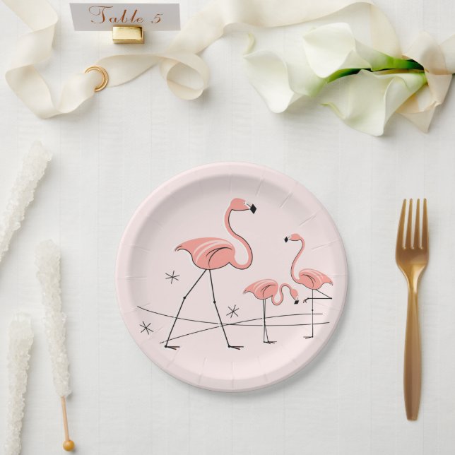 Assiettes En Carton Flamants roses Trio rose 2 plaque papier (Mariage)