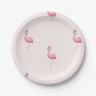Assiettes En Carton Flamingo à pied rose pâle