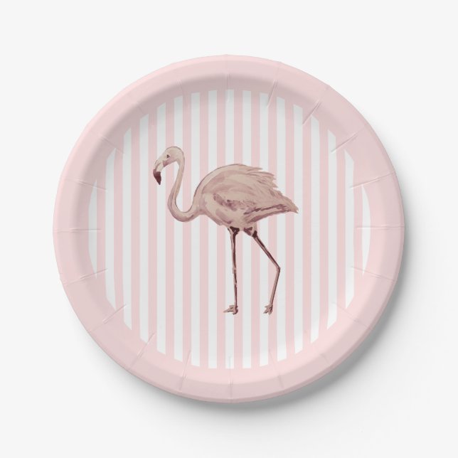 Assiettes En Carton Flamingo Pink Stripe Birthday Tropical (Devant)