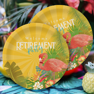 Assiettes En Carton Flamingo Retraite Jaune Orange
