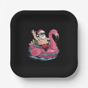 Assiettes En Carton Flamingo Santa Flotteur Noël en Juillet Été