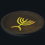 Assiettes En Carton Flamme de Menorah<br><div class="desc">Un rendu numérique brun et or de la menorah juive à sept branches (hébreu : מְ נ וֹ רָ ‎). La menorah à sept branches, utilisée dans le sanctuaire portatif mis en place par Moïse dans le désert et plus tard dans le Temple de Jérusalem, est un symbole du judaïsme...</div>