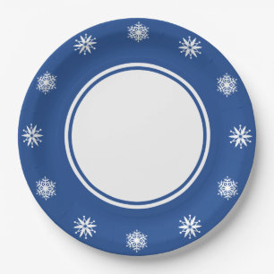 Assiettes En Carton Flammes de neige d'hiver en plaque de papier bleu