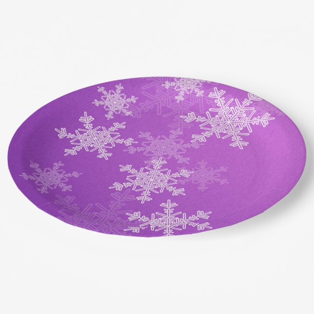 Assiettes En Carton Flammes de neige violettes blanches Noël minimalis (Angle)