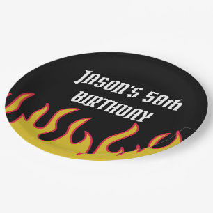 Assiettes En Carton Flammes de roche et de roulage Flames de message p