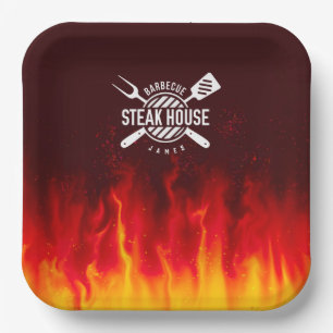 Assiettes En Carton Flammes grill barbecue — Steak House personnalisée