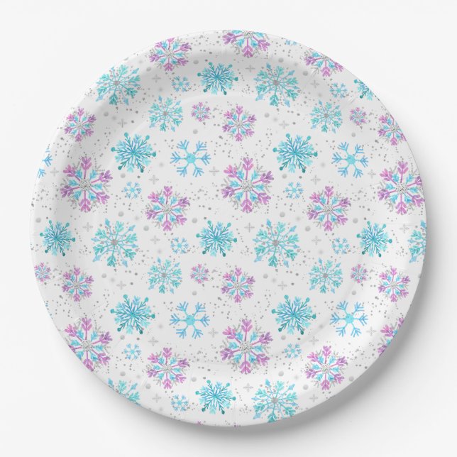 Assiettes En Carton Flèche de neige violette et bleue (Devant)
