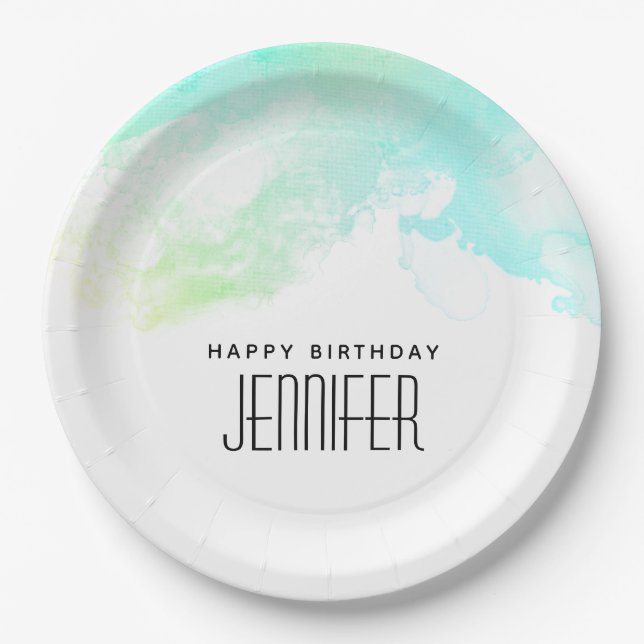 Assiettes En Carton Flèches Abstraites vert et bleu (Devant)