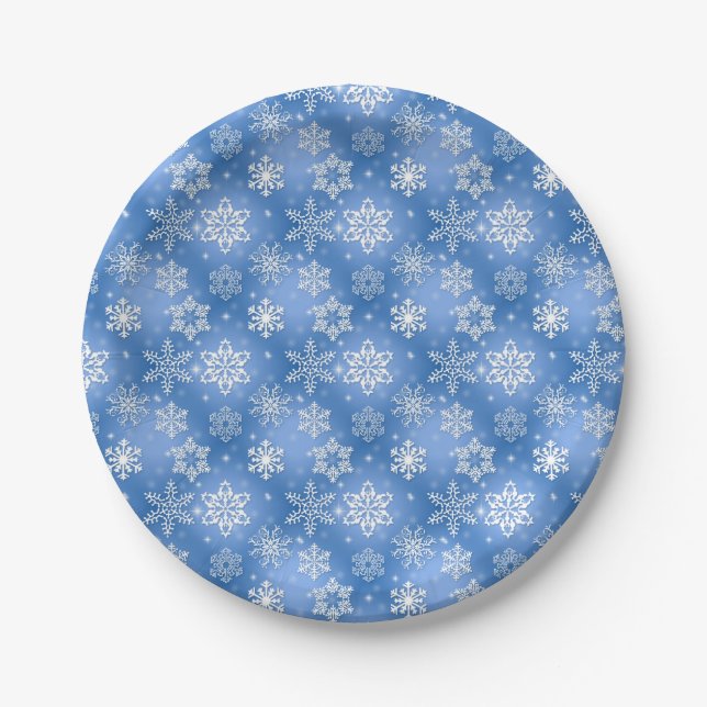 Assiettes En Carton Flèches de neige bleues en hiver (Devant)