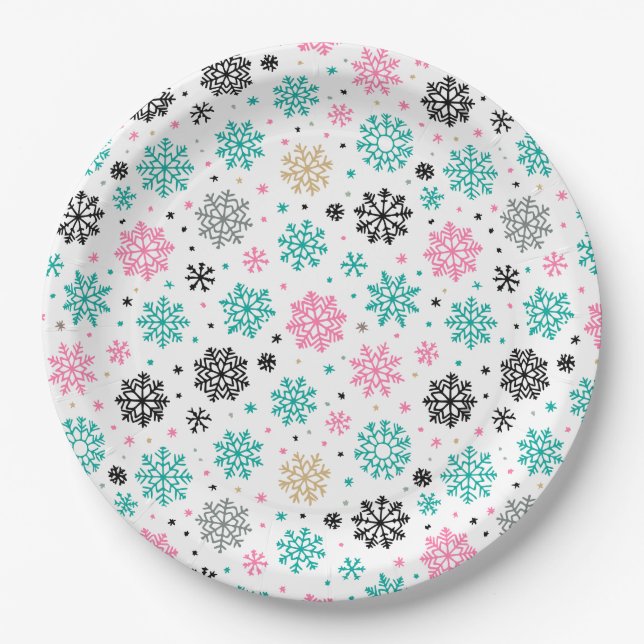 Assiettes En Carton Flèches de neige rétro (Devant)