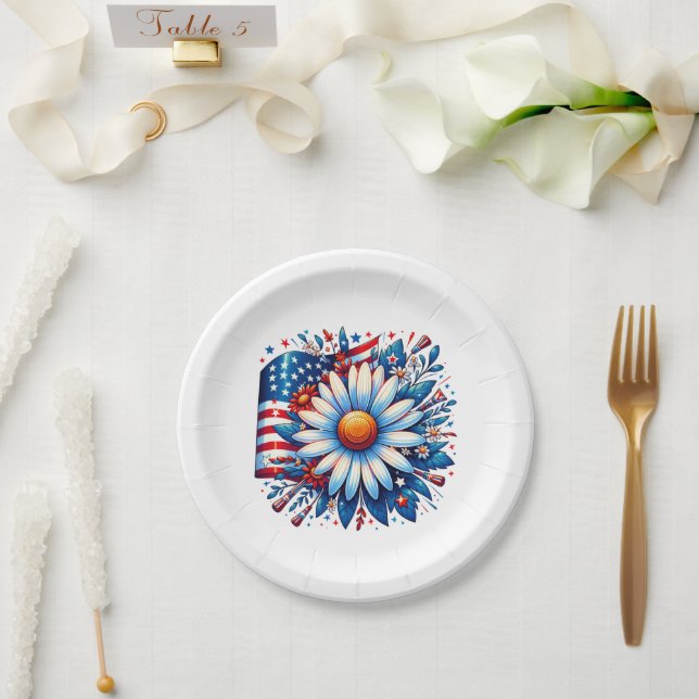 Assiettes En Carton Fleur 4 juillet (Mariage)
